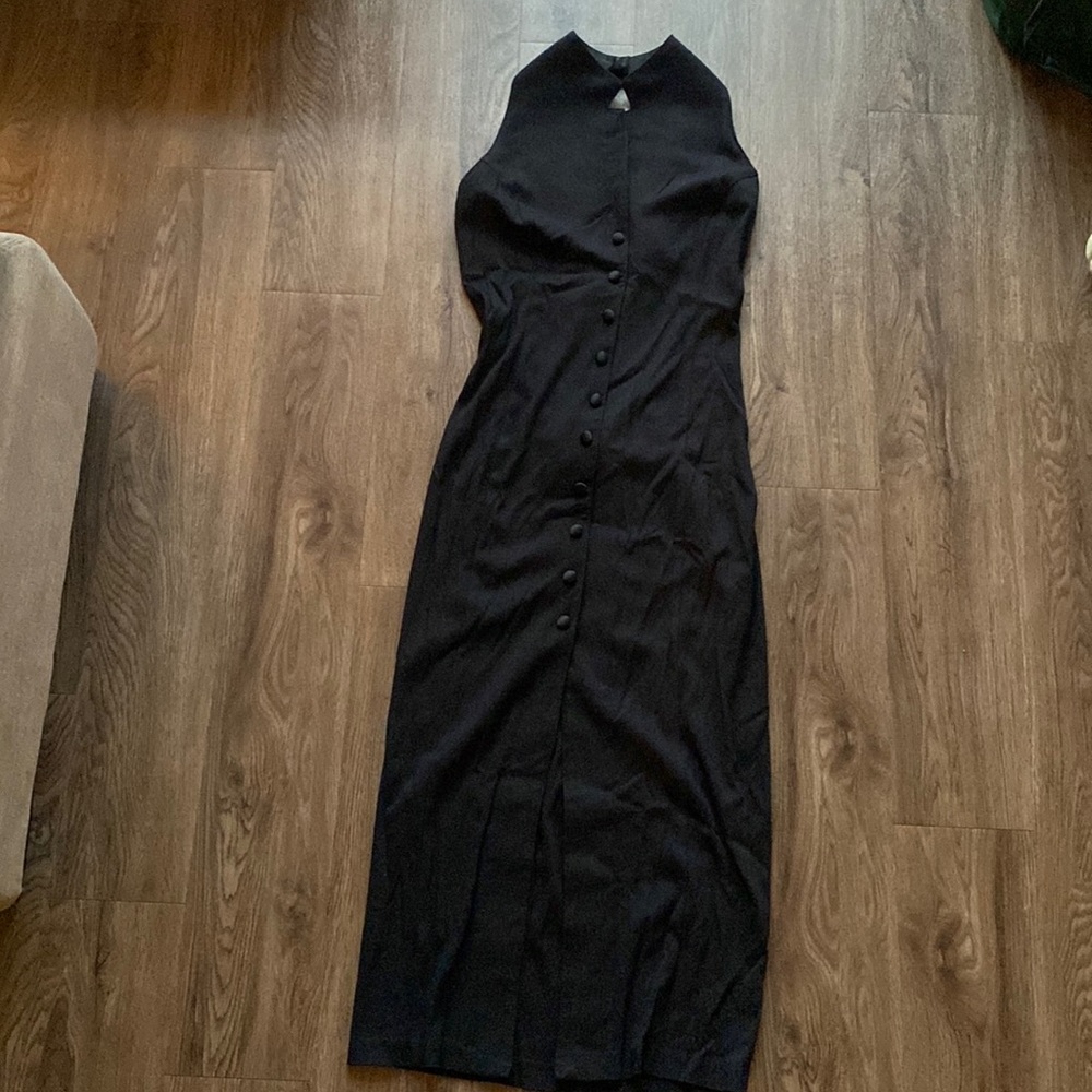 Betsy Johnson Luxe Halter Button Up Tuxedo Dress